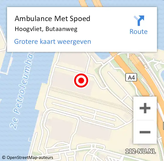 Locatie op kaart van de 112 melding: Ambulance Met Spoed Naar Hoogvliet, Butaanweg op 5 augustus 2024 09:52