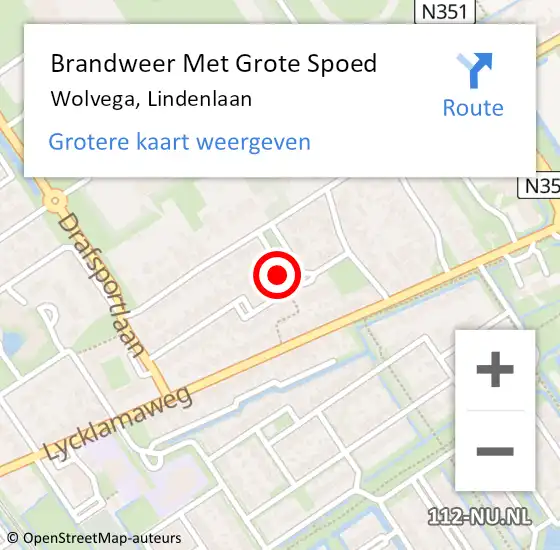 Locatie op kaart van de 112 melding: Brandweer Met Grote Spoed Naar Wolvega, Lindenlaan op 5 augustus 2024 09:57