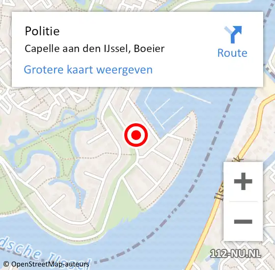 Locatie op kaart van de 112 melding: Politie Capelle aan den IJssel, Boeier op 5 augustus 2024 10:01