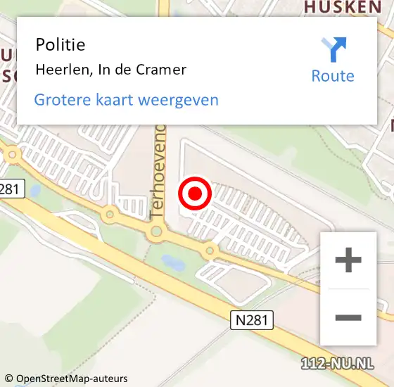 Locatie op kaart van de 112 melding: Politie Heerlen, In de Cramer op 5 augustus 2024 10:15