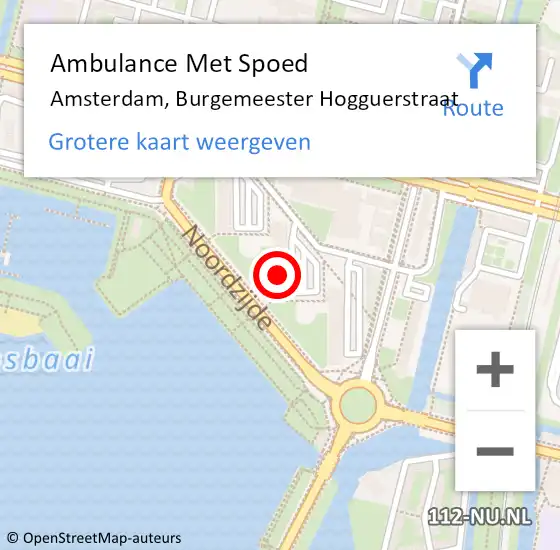 Locatie op kaart van de 112 melding: Ambulance Met Spoed Naar Amsterdam, Burgemeester Hogguerstraat op 5 augustus 2024 10:26