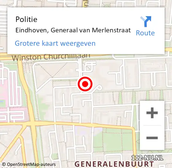 Locatie op kaart van de 112 melding: Politie Eindhoven, Generaal van Merlenstraat op 5 augustus 2024 10:28