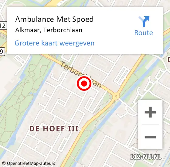 Locatie op kaart van de 112 melding: Ambulance Met Spoed Naar Alkmaar, Terborchlaan op 5 augustus 2024 10:31