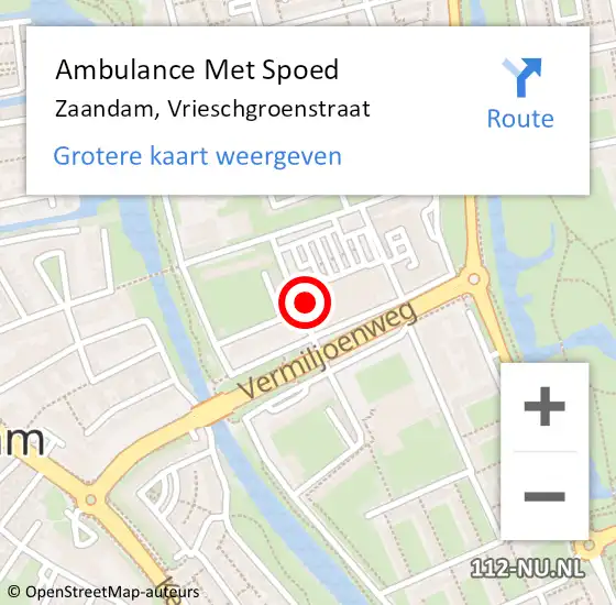 Locatie op kaart van de 112 melding: Ambulance Met Spoed Naar Zaandam, Vrieschgroenstraat op 5 augustus 2024 11:14