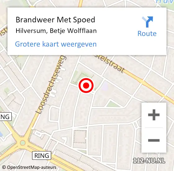 Locatie op kaart van de 112 melding: Brandweer Met Spoed Naar Hilversum, Betje Wolfflaan op 5 augustus 2024 11:41