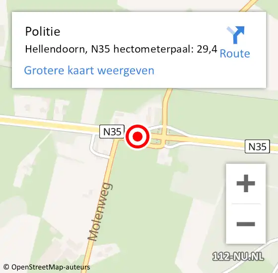 Locatie op kaart van de 112 melding: Politie Hellendoorn, N35 hectometerpaal: 29,4 op 5 augustus 2024 11:43