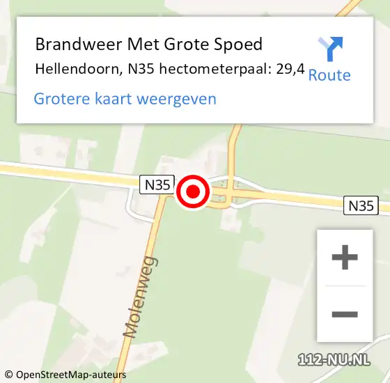 Locatie op kaart van de 112 melding: Brandweer Met Grote Spoed Naar Hellendoorn, N35 hectometerpaal: 29,4 op 5 augustus 2024 11:45