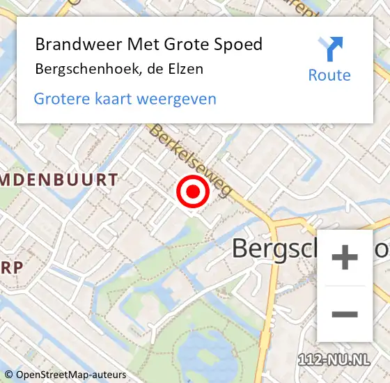 Locatie op kaart van de 112 melding: Brandweer Met Grote Spoed Naar Bergschenhoek, de Elzen op 5 augustus 2024 11:54