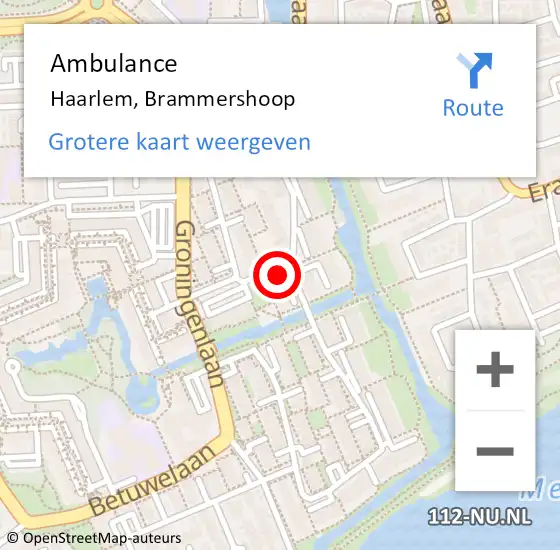 Locatie op kaart van de 112 melding: Ambulance Haarlem, Brammershoop op 5 augustus 2024 11:56