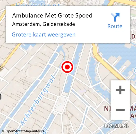 Locatie op kaart van de 112 melding: Ambulance Met Grote Spoed Naar Amsterdam, Geldersekade op 5 augustus 2024 12:00