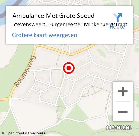 Locatie op kaart van de 112 melding: Ambulance Met Grote Spoed Naar Stevensweert, Burgemeester Minkenbergstraat op 5 augustus 2024 12:09