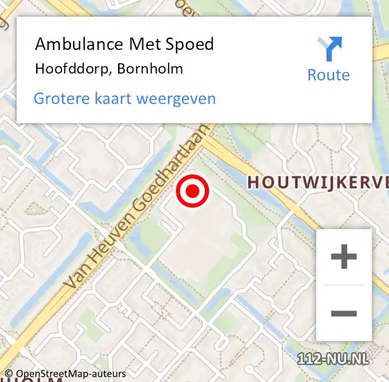 Locatie op kaart van de 112 melding: Ambulance Met Spoed Naar Hoofddorp, Bornholm op 5 augustus 2024 12:44