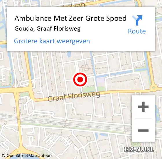 Locatie op kaart van de 112 melding: Ambulance Met Zeer Grote Spoed Naar Gouda, Graaf Florisweg op 5 augustus 2024 12:52