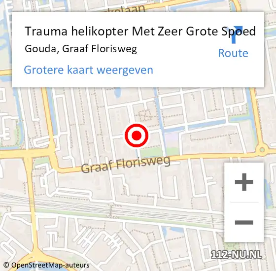 Locatie op kaart van de 112 melding: Trauma helikopter Met Zeer Grote Spoed Naar Gouda, Graaf Florisweg op 5 augustus 2024 12:53