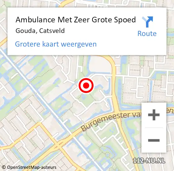 Locatie op kaart van de 112 melding: Ambulance Met Zeer Grote Spoed Naar Gouda, Catsveld op 5 augustus 2024 13:09