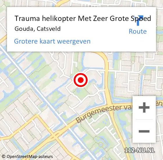 Locatie op kaart van de 112 melding: Trauma helikopter Met Zeer Grote Spoed Naar Gouda, Catsveld op 5 augustus 2024 13:10