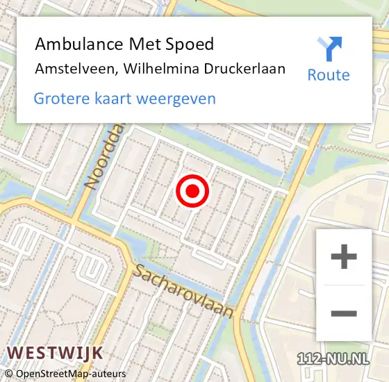 Locatie op kaart van de 112 melding: Ambulance Met Spoed Naar Amstelveen, Wilhelmina Druckerlaan op 5 augustus 2024 13:15