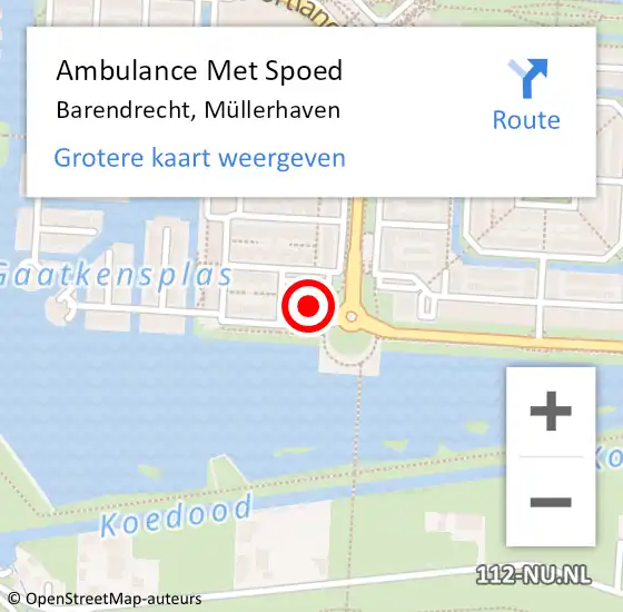 Locatie op kaart van de 112 melding: Ambulance Met Spoed Naar Barendrecht, Müllerhaven op 5 augustus 2024 13:55