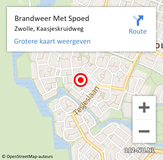 Locatie op kaart van de 112 melding: Brandweer Met Spoed Naar Zwolle, Kaasjeskruidweg op 5 augustus 2024 14:08