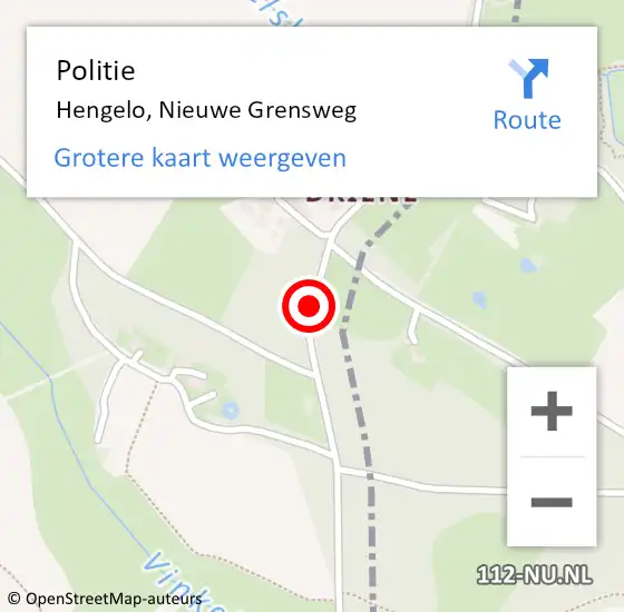 Locatie op kaart van de 112 melding: Politie Hengelo, Nieuwe Grensweg op 5 augustus 2024 14:15