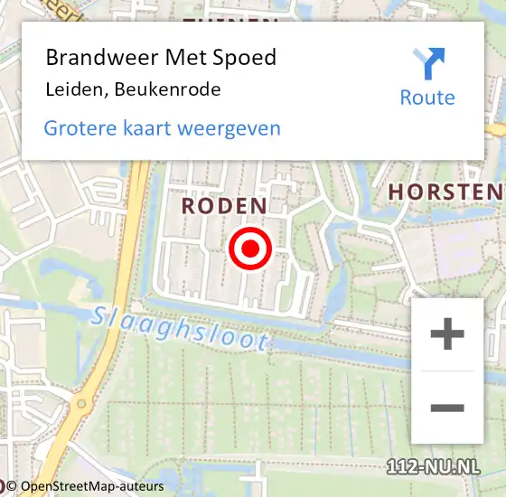 Locatie op kaart van de 112 melding: Brandweer Met Spoed Naar Leiden, Beukenrode op 5 augustus 2024 14:19