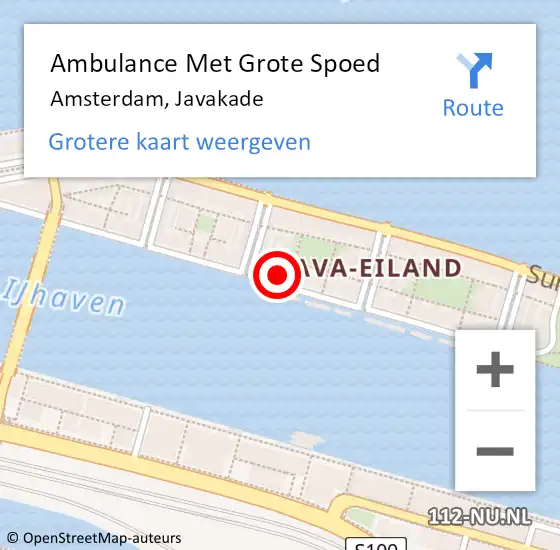 Locatie op kaart van de 112 melding: Ambulance Met Grote Spoed Naar Amsterdam, Javakade op 5 augustus 2024 14:29