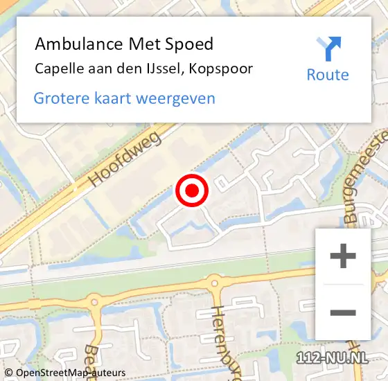 Locatie op kaart van de 112 melding: Ambulance Met Spoed Naar Capelle aan den IJssel, Kopspoor op 5 augustus 2024 14:30