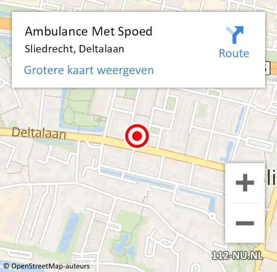 Locatie op kaart van de 112 melding: Ambulance Met Spoed Naar Sliedrecht, Deltalaan op 5 augustus 2024 14:35