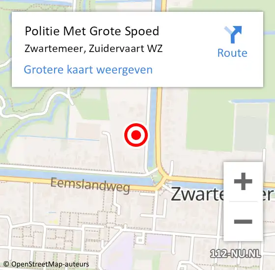 Locatie op kaart van de 112 melding: Politie Met Grote Spoed Naar Zwartemeer, Zuidervaart WZ op 5 augustus 2024 14:42