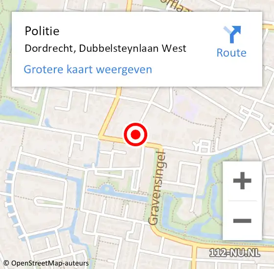 Locatie op kaart van de 112 melding: Politie Dordrecht, Dubbelsteynlaan West op 5 augustus 2024 14:44