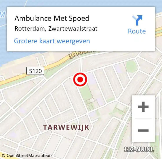 Locatie op kaart van de 112 melding: Ambulance Met Spoed Naar Rotterdam, Zwartewaalstraat op 5 augustus 2024 14:50