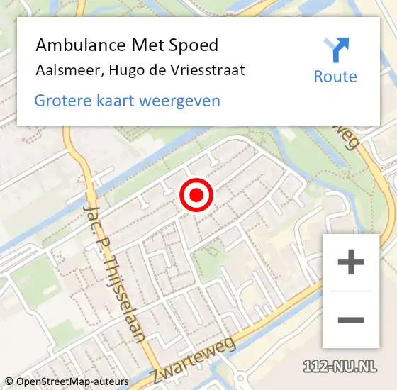 Locatie op kaart van de 112 melding: Ambulance Met Spoed Naar Aalsmeer, Hugo de Vriesstraat op 5 augustus 2024 15:02