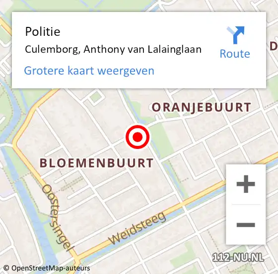 Locatie op kaart van de 112 melding: Politie Culemborg, Anthony van Lalainglaan op 5 augustus 2024 15:07