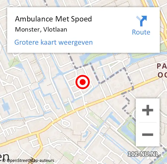 Locatie op kaart van de 112 melding: Ambulance Met Spoed Naar Monster, Vlotlaan op 5 augustus 2024 15:08