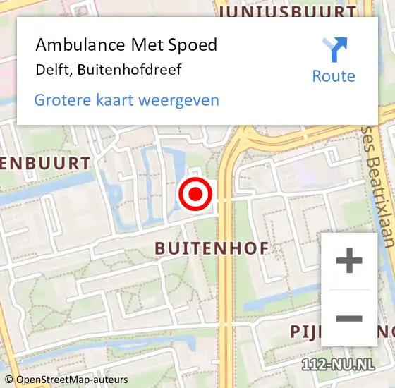 Locatie op kaart van de 112 melding: Ambulance Met Spoed Naar Delft, Buitenhofdreef op 5 augustus 2024 15:08