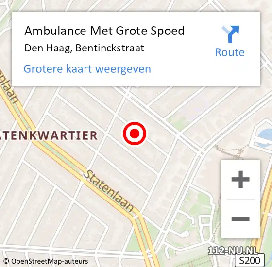 Locatie op kaart van de 112 melding: Ambulance Met Grote Spoed Naar Den Haag, Bentinckstraat op 5 augustus 2024 15:18