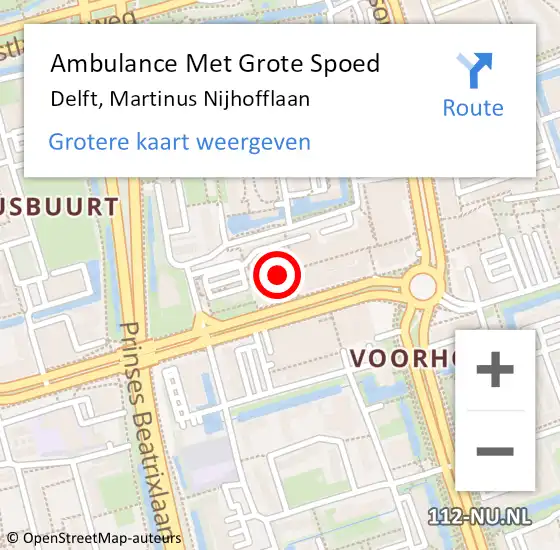 Locatie op kaart van de 112 melding: Ambulance Met Grote Spoed Naar Delft, Martinus Nijhofflaan op 5 augustus 2024 15:32