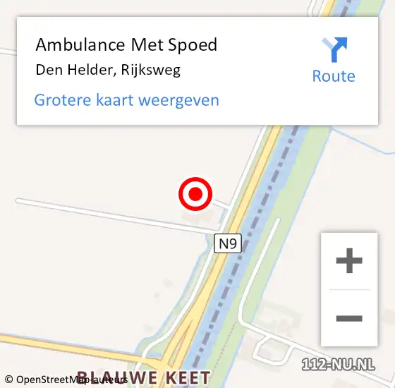 Locatie op kaart van de 112 melding: Ambulance Met Spoed Naar Den Helder, Rijksweg op 5 augustus 2024 15:36