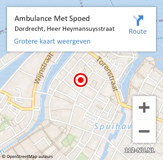 Locatie op kaart van de 112 melding: Ambulance Met Spoed Naar Dordrecht, Heer Heymansuysstraat op 5 augustus 2024 15:41