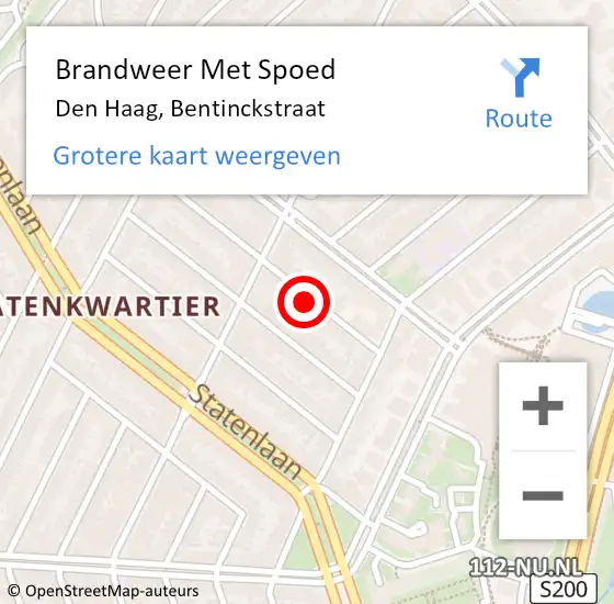 Locatie op kaart van de 112 melding: Brandweer Met Spoed Naar Den Haag, Bentinckstraat op 5 augustus 2024 15:44