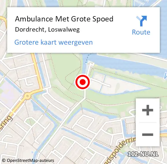 Locatie op kaart van de 112 melding: Ambulance Met Grote Spoed Naar Dordrecht, Loswalweg op 5 augustus 2024 15:45