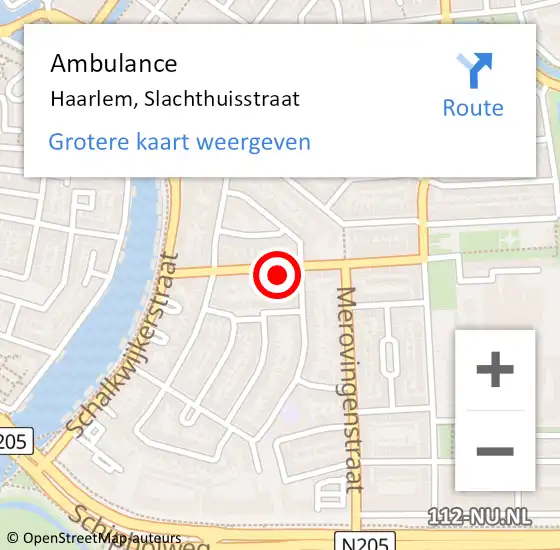 Locatie op kaart van de 112 melding: Ambulance Haarlem, Slachthuisstraat op 5 augustus 2024 15:57