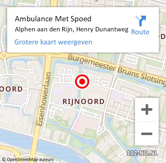 Locatie op kaart van de 112 melding: Ambulance Met Spoed Naar Alphen aan den Rijn, Henry Dunantweg op 5 augustus 2024 16:00