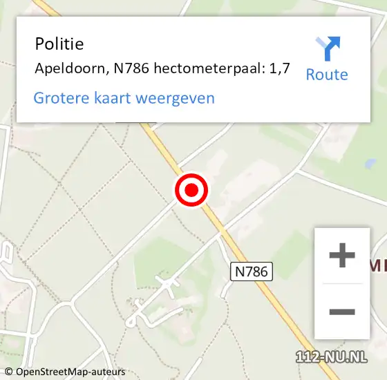 Locatie op kaart van de 112 melding: Politie Apeldoorn, N786 hectometerpaal: 1,7 op 5 augustus 2024 16:00