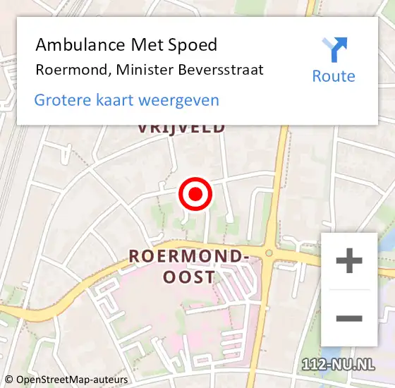 Locatie op kaart van de 112 melding: Ambulance Met Spoed Naar Roermond, Minister Beversstraat op 5 augustus 2024 16:05