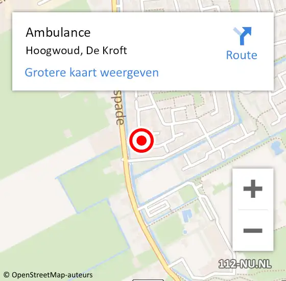 Locatie op kaart van de 112 melding: Ambulance Hoogwoud, De Kroft op 5 augustus 2024 16:19