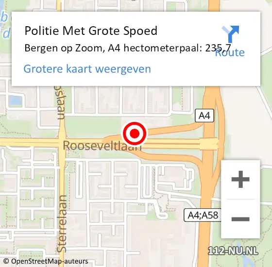 Locatie op kaart van de 112 melding: Politie Met Grote Spoed Naar Bergen op Zoom, A4 hectometerpaal: 235,7 op 5 augustus 2024 16:29