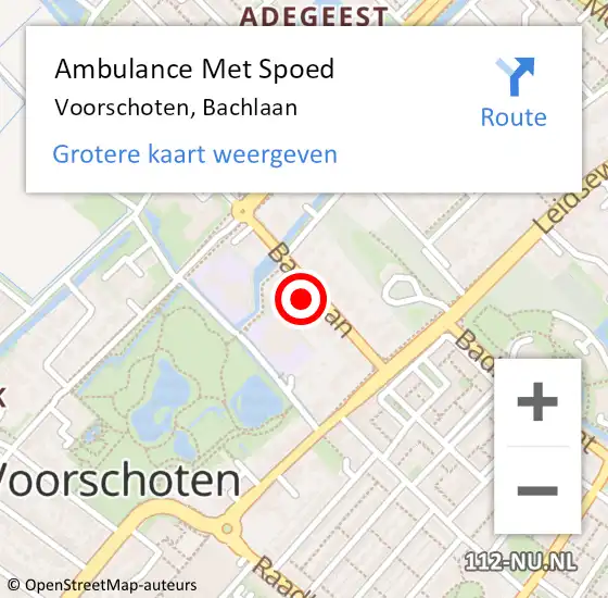 Locatie op kaart van de 112 melding: Ambulance Met Spoed Naar Voorschoten, Bachlaan op 5 augustus 2024 16:48