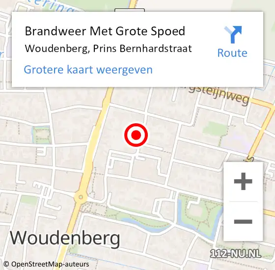 Locatie op kaart van de 112 melding: Brandweer Met Grote Spoed Naar Woudenberg, Prins Bernhardstraat op 5 augustus 2024 16:48