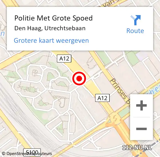 Locatie op kaart van de 112 melding: Politie Met Grote Spoed Naar Den Haag, Utrechtsebaan op 5 augustus 2024 16:49